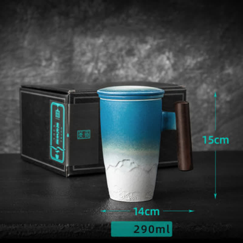 Blue Vintage Mountain Sea Ceramic Teacup 300ml