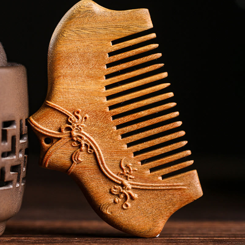 Green Sandalwood Comb with Flower Pattern for Soothing Peace