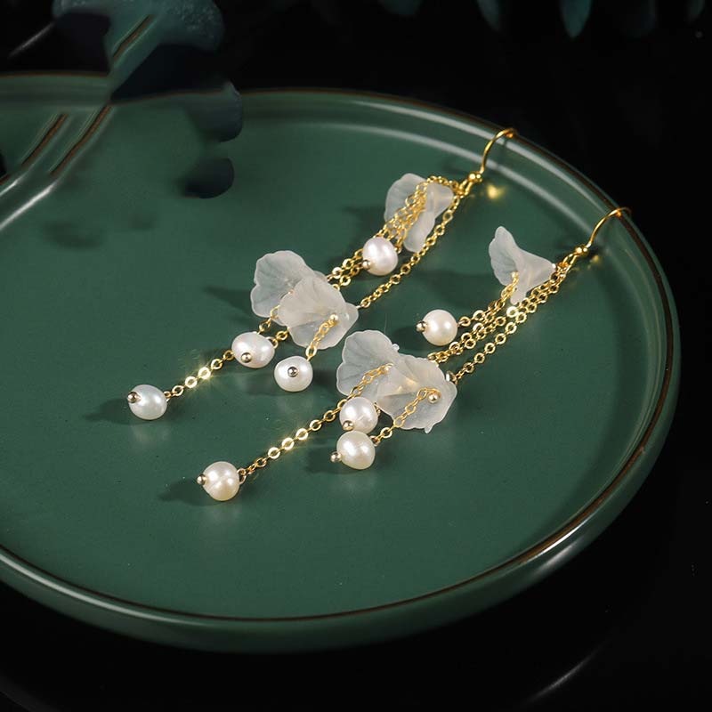 Pearl Flower Petals Luck Drop Earrings 4mm