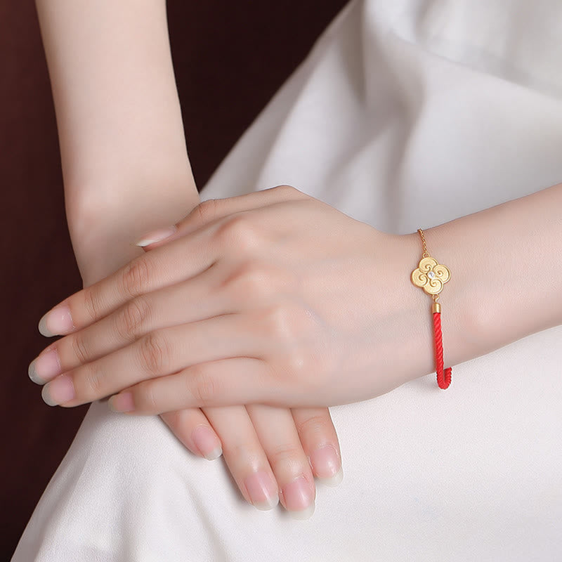 Gold Plated Four Leaf Clover Luck Bracelet with Red String
