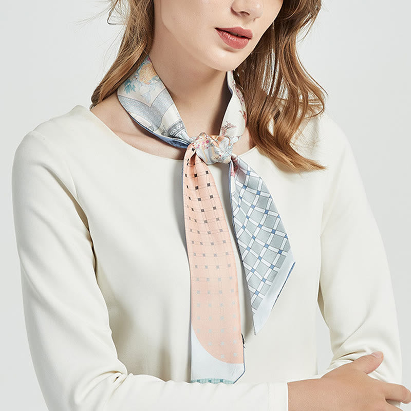 6cm x 125cm Mulberry Silk Twilly Scarf | Dunhuang Frescoes Sunset Pattern