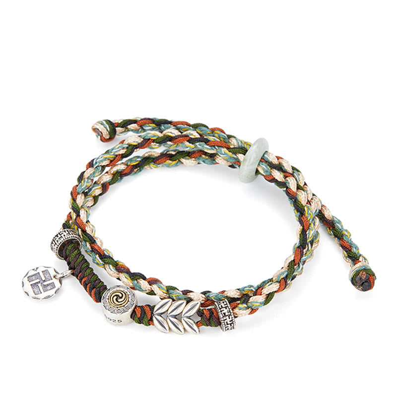 925 Sterling Silver Swastika Wheat Spiritual Luck Bracelet