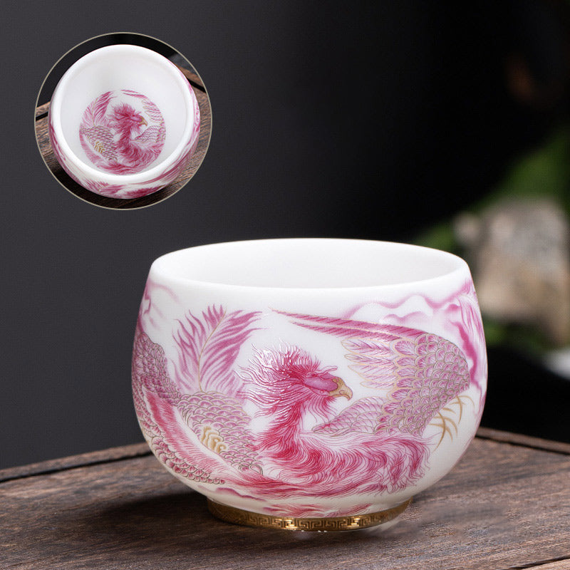 Porcelain Phoenix Ceramic Tea Cup 185ml with Gift Box