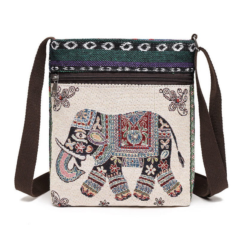 Elephant Butterfly Embroidered Spiritual Canvas Tote Bag