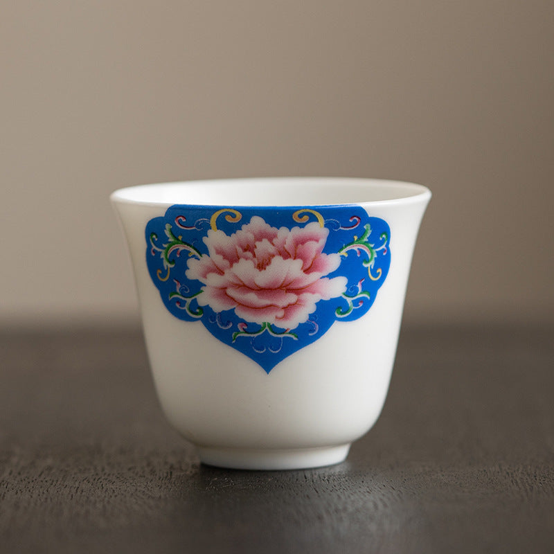 Zen Ceramic Teacup with Lotus Flower and Mountain Design 100ml