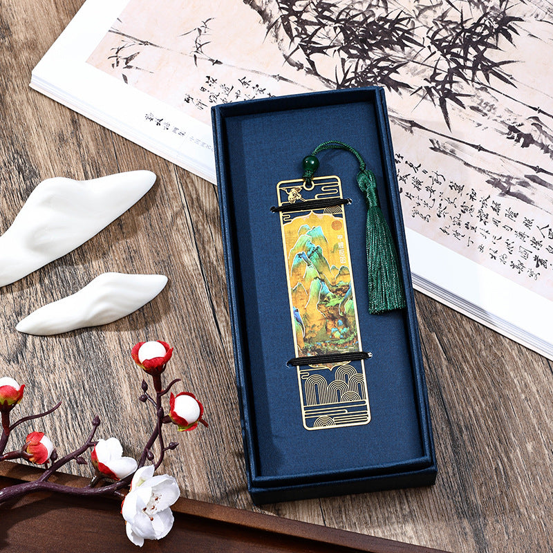 Metal Bookmark Panorama of Rivers and Mountains with Tassel