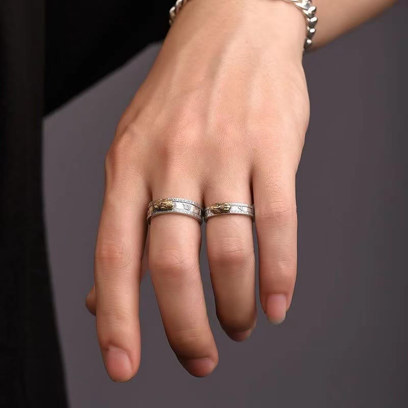 Pixiu Luck Wealth Couple Ring Gold 6.2mm Feng Shui