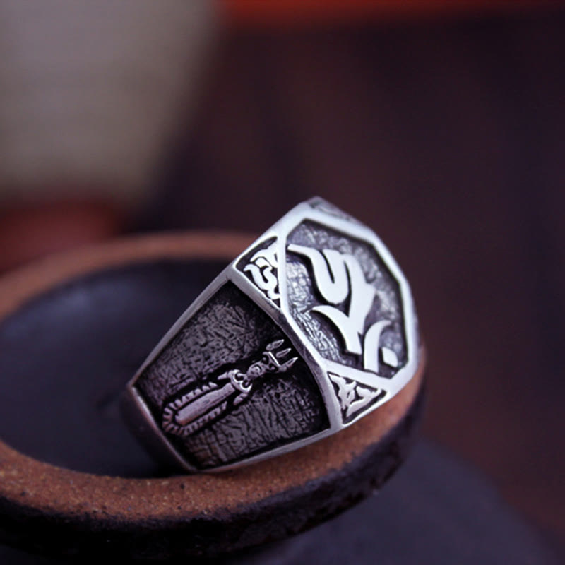 925 Sterling Silver Sanskrit Protection Spiritual Ring Adjustable