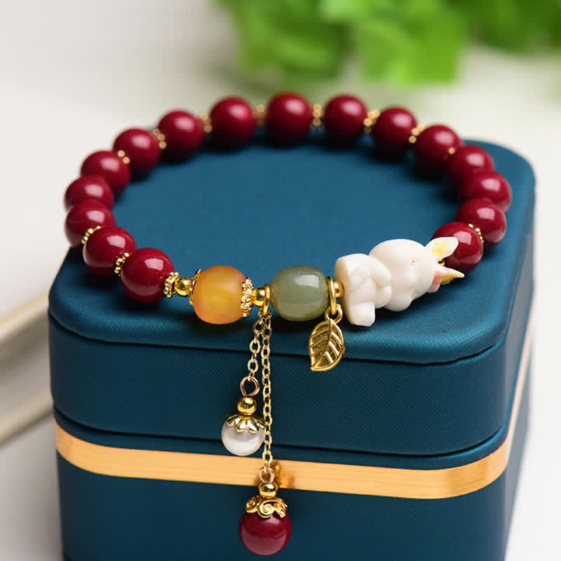 10mm Cinnabar Hetian Jade Blessing Bracelet for Rabbit Year
