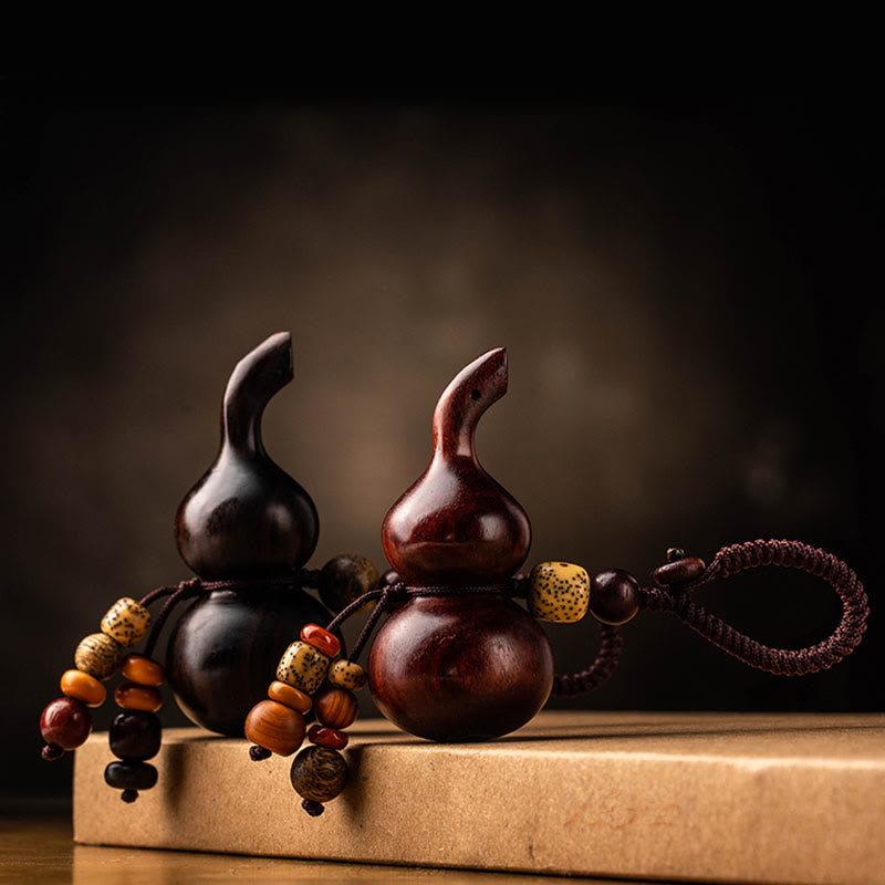 Ebony & Red Sandalwood Gourd Key Chain for Luck & Protection