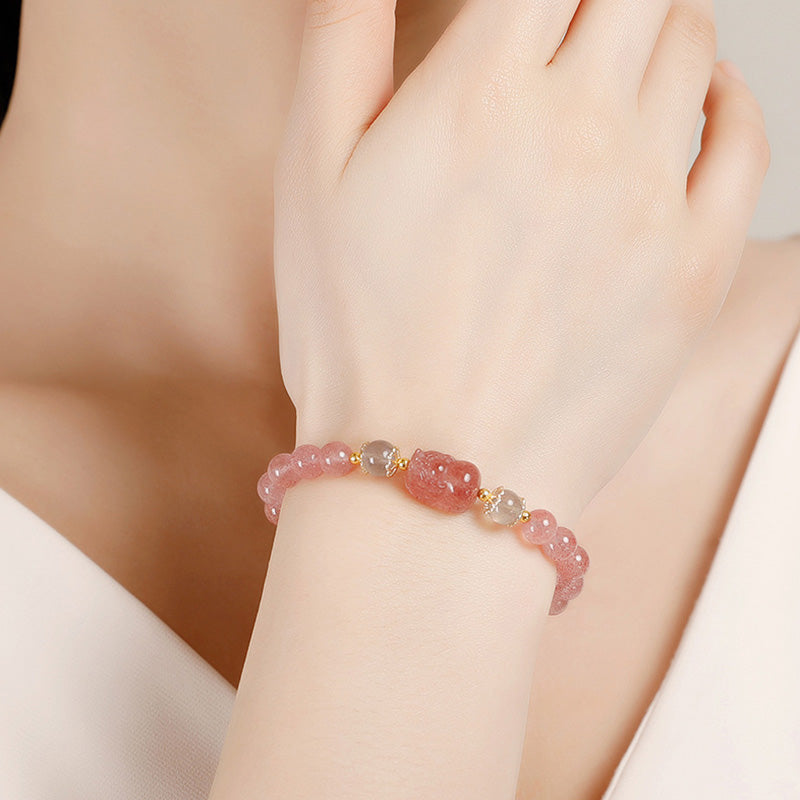 6mm Pixiu Healing Bracelet with Aquamarine, Strawberry Quartz & Amethyst