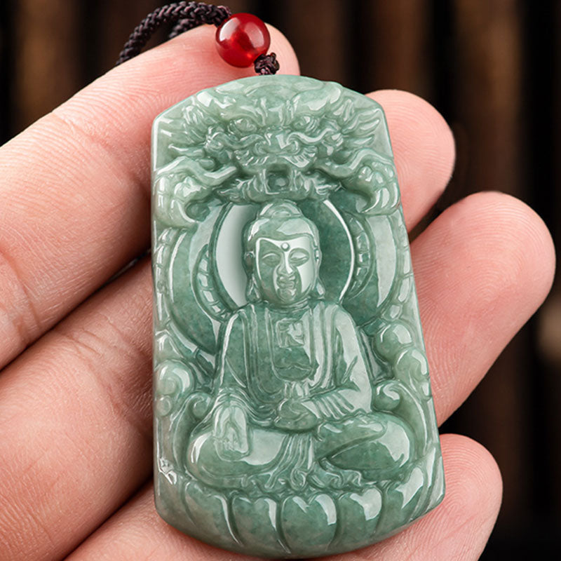 Tathagata Jade Amulet Necklace with Dragon & Buddha Symbol