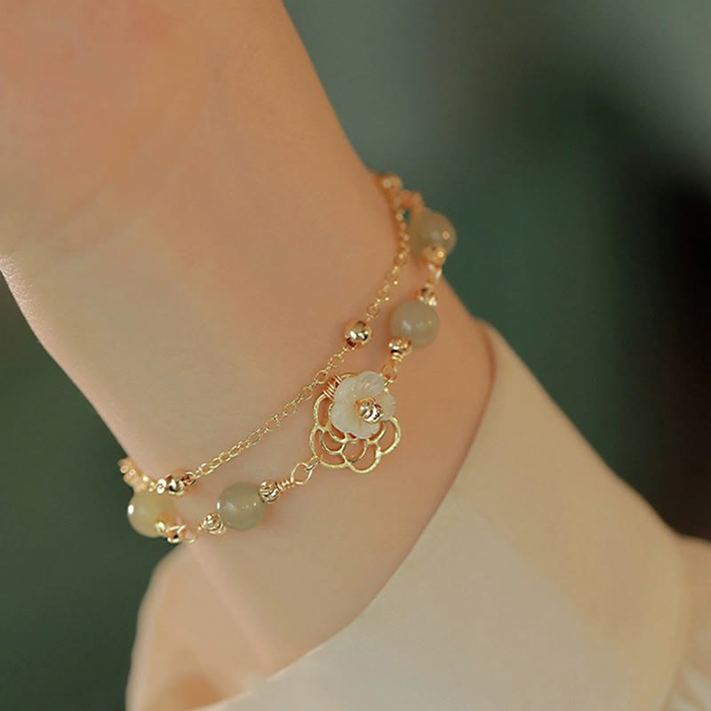 Double Layer 14K Gold Plated Jade Butterfly Luck Bracelet