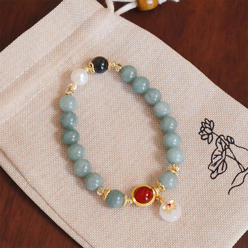 8mm Natural Jade Red Agate Luck Bracelet Bow Tie Design
