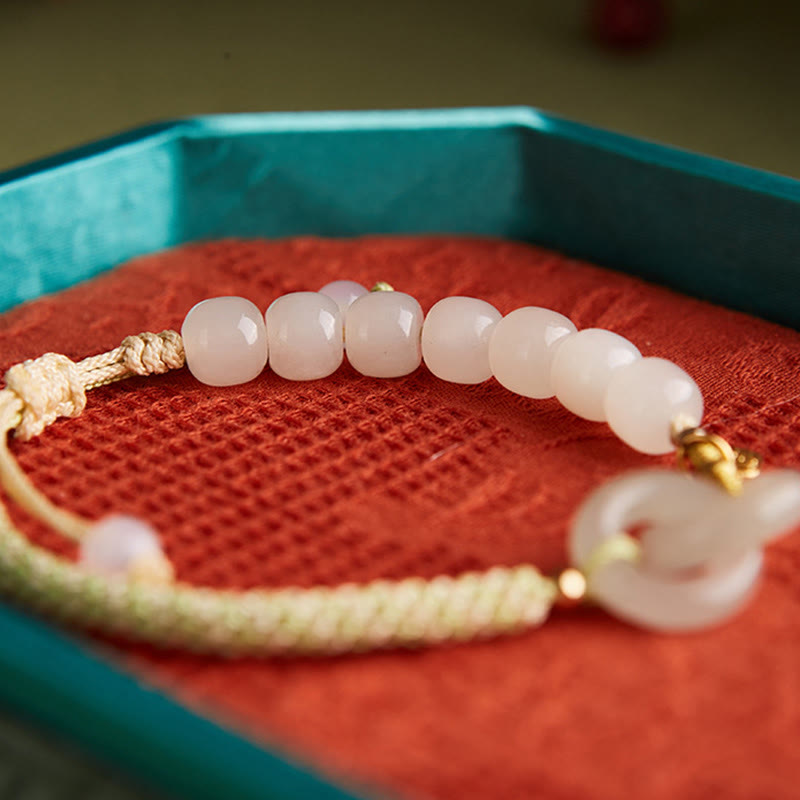 Natural Hetian Jade Double Peace Buckle Bracelet for Abundance