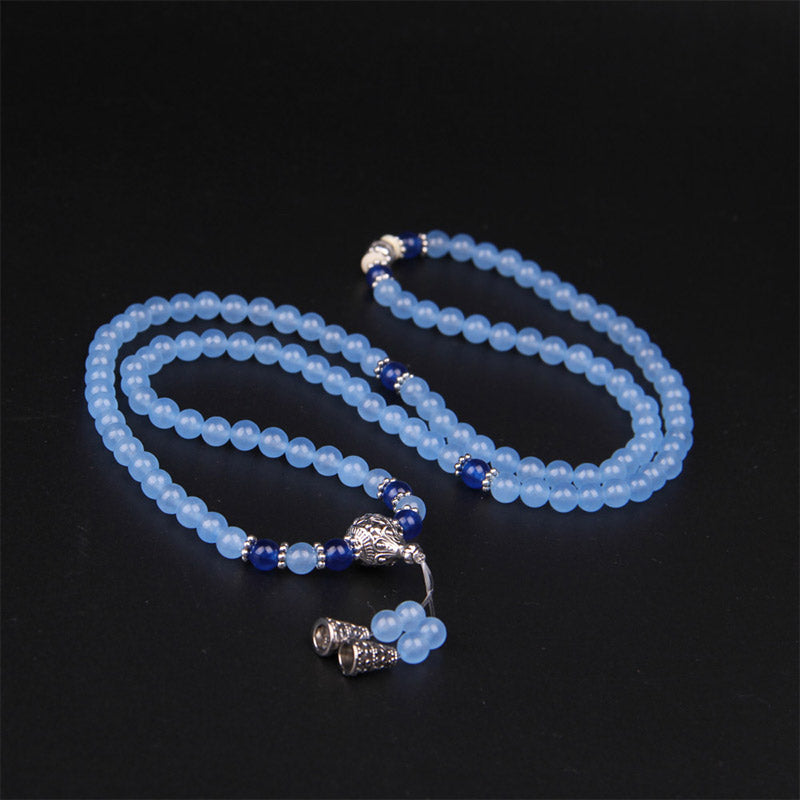 108 Beads Blue Crystal Gemstone Mala Bracelet 6mm Healing