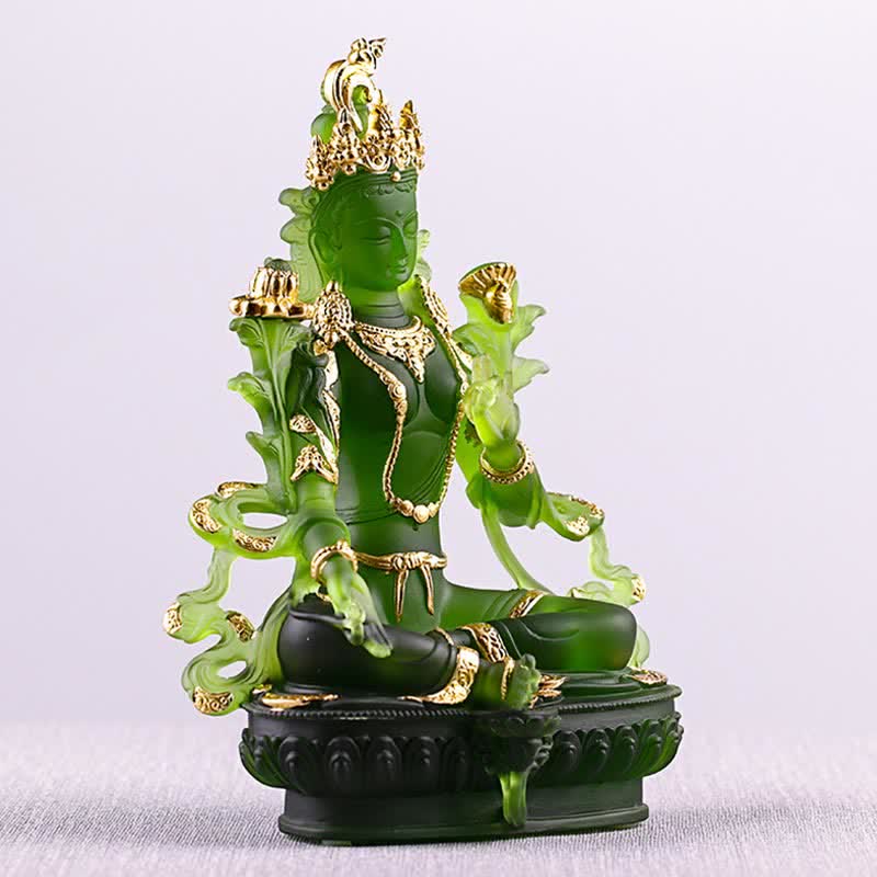 Handmade Liuli Green Tara Buddha Statue | Protection Decor