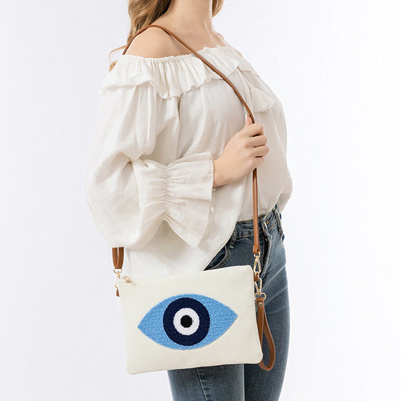 Evil Eye Canvas Crossbody Bag with Adjustable Strap - Protection Symbol