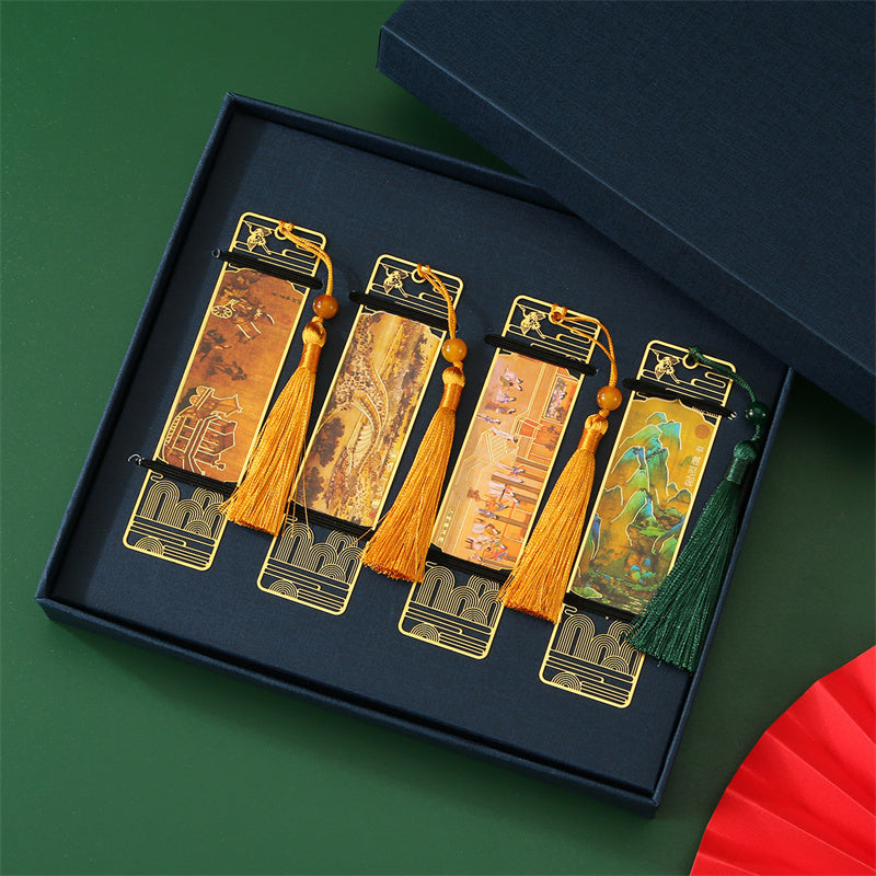 Metal Bookmark Panorama of Rivers and Mountains with Tassel