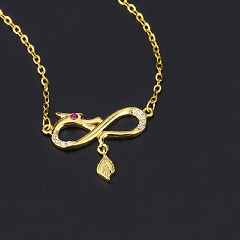 999 Sterling Silver Dragon Necklace with Endless Knot Charm
