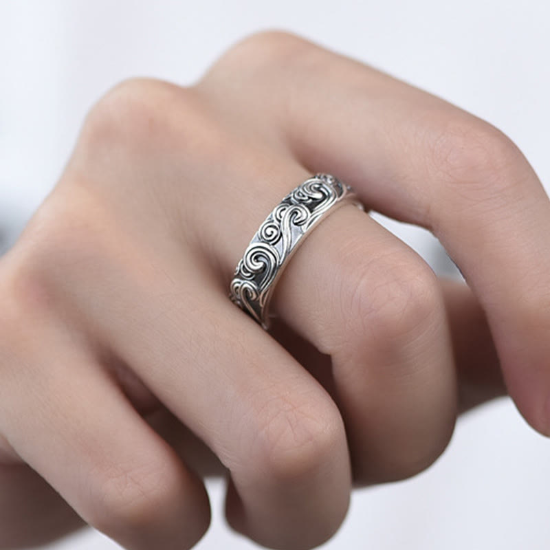 999 Sterling Silver Auspicious Clouds Adjustable Spiritual Ring