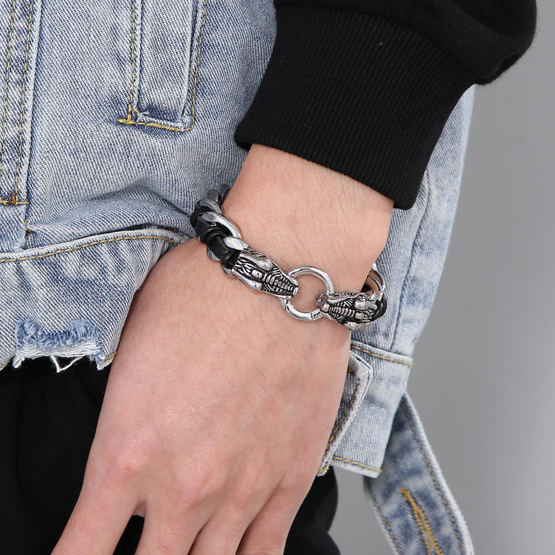 Dragon Leather Titanium Steel Protection Bracelet 21cm