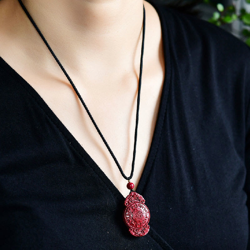 Cinnabar Buddha Necklace with Laughing Buddha & Yin Yang Pendant
