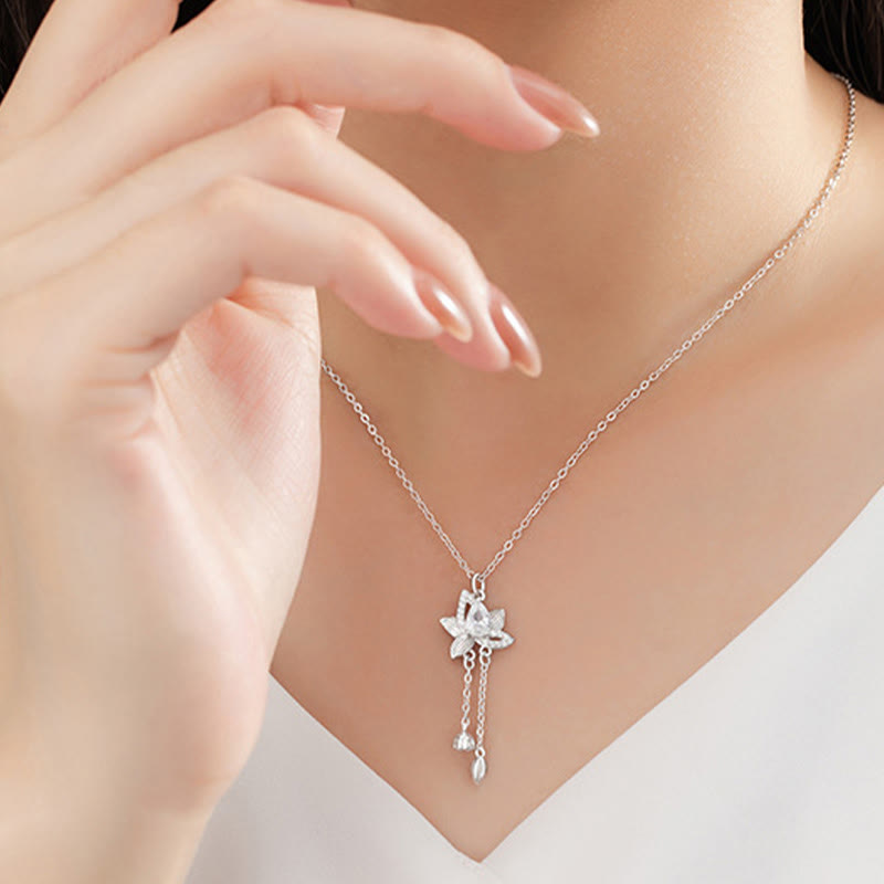 925 Sterling Silver Lotus Zircon Enlightenment Necklace