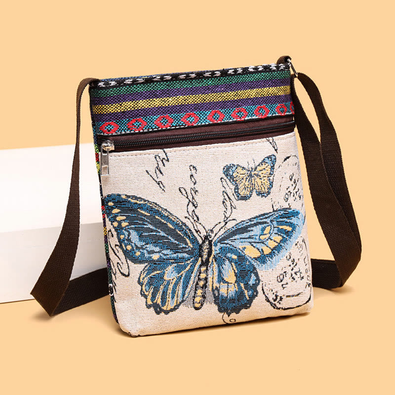 Elephant Butterfly Embroidered Spiritual Canvas Tote Bag