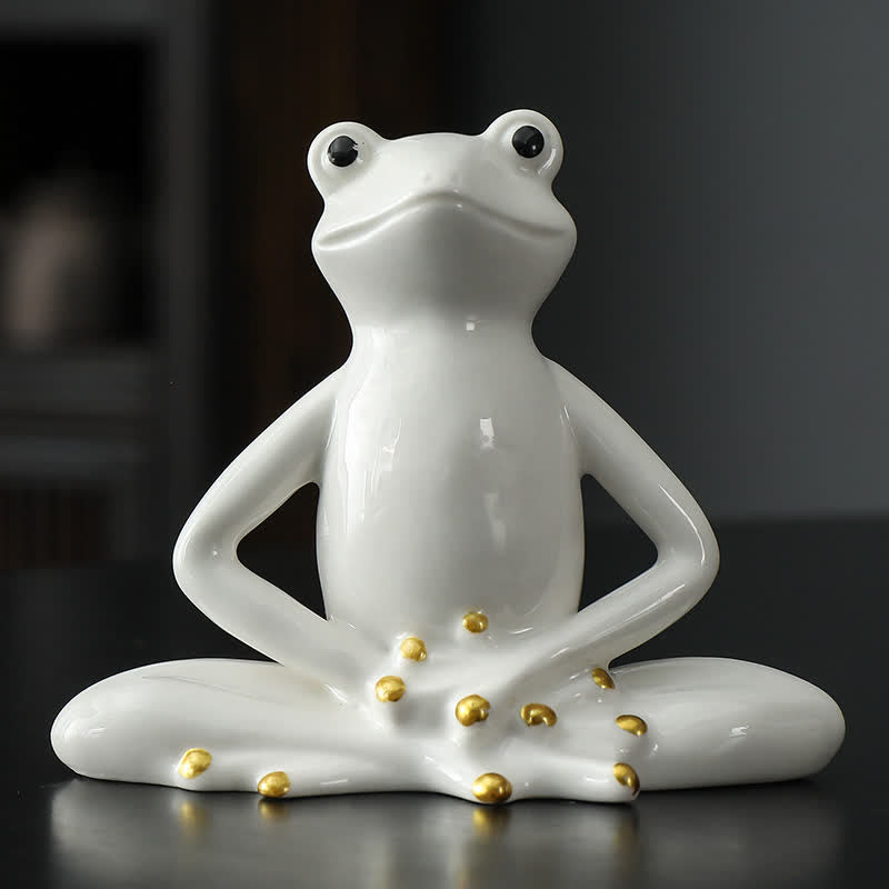 Meditating Ceramic Zen Frog Statue for Decor