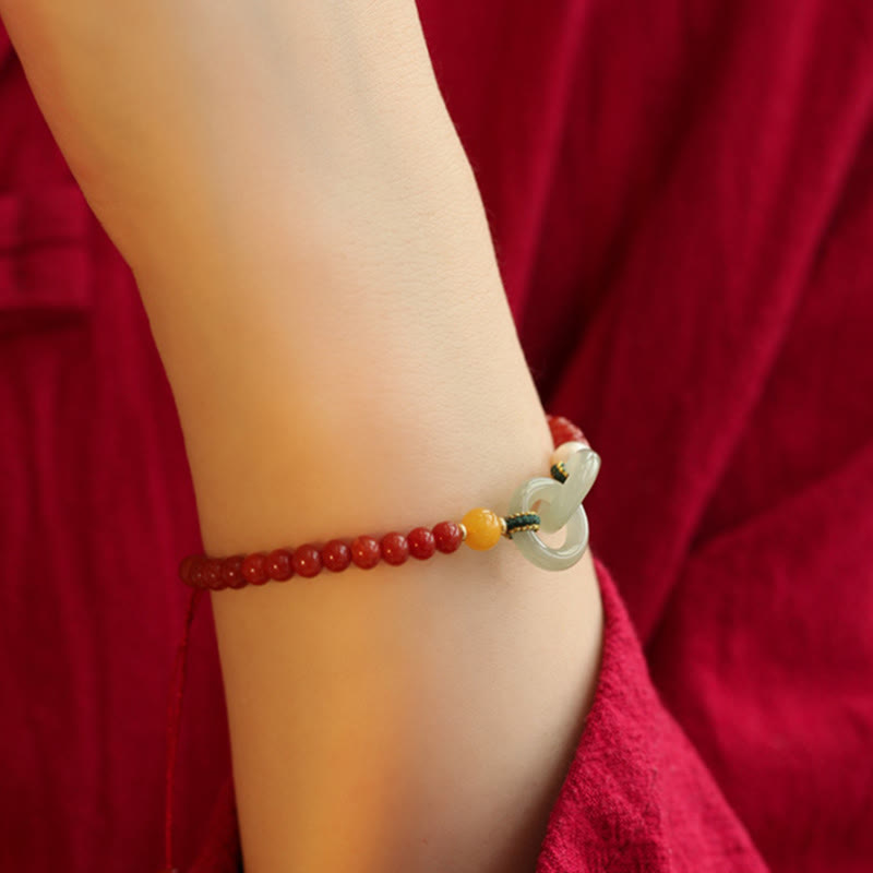 Red Agate Hetian Jade Peace Buckle Confidence Bracelet