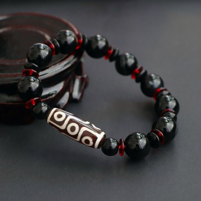 Black Onyx Nine-Eye Dzi Bead Protection Bracelet