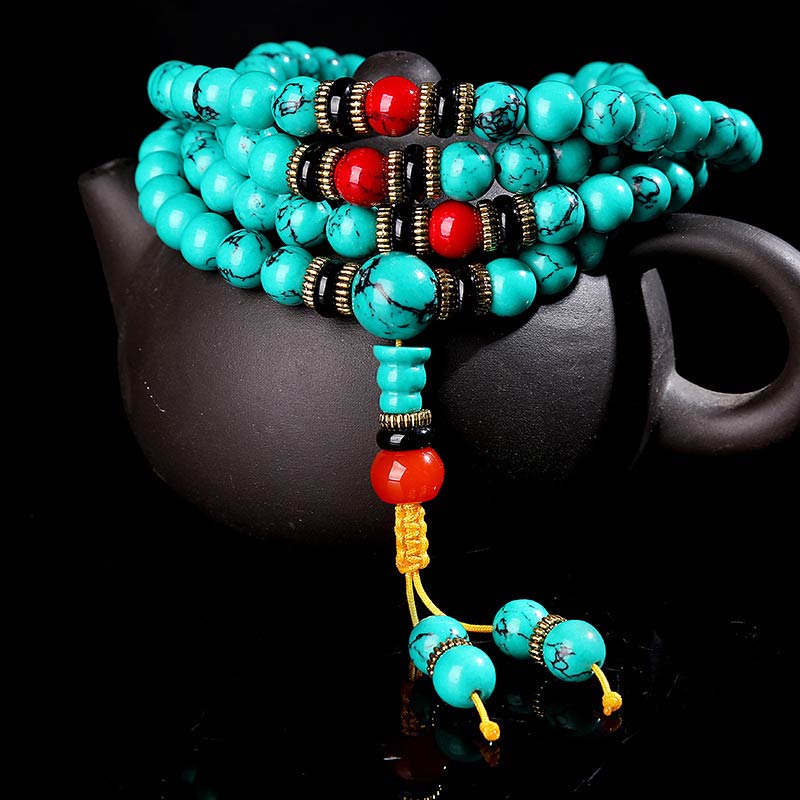 6mm Tibetan Turquoise Healing Mala Bracelet for Balance
