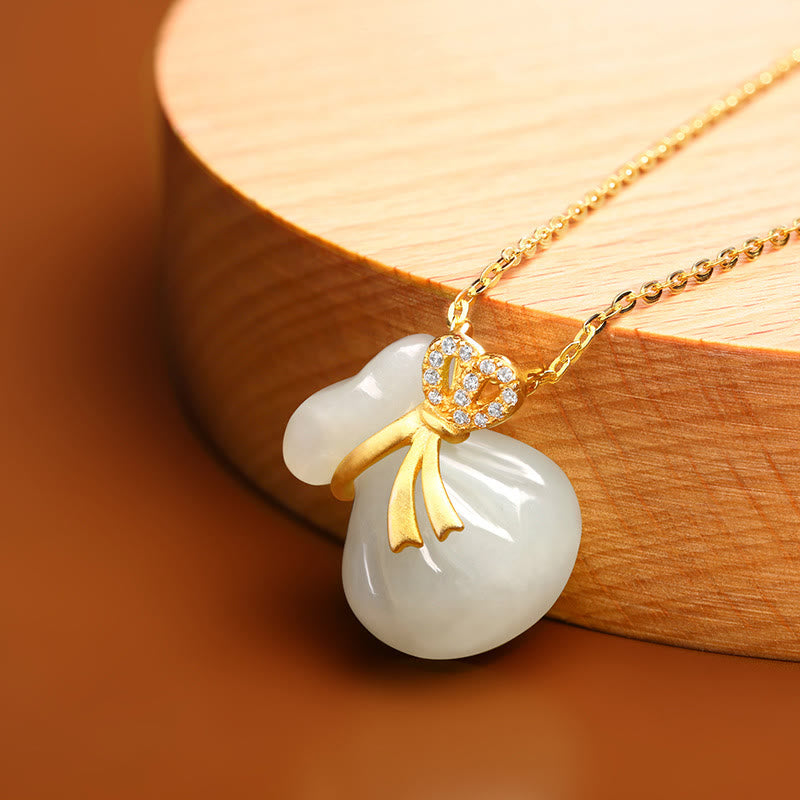 Hetian White Jade Luck Money Bag Necklace | Jade Jewelry