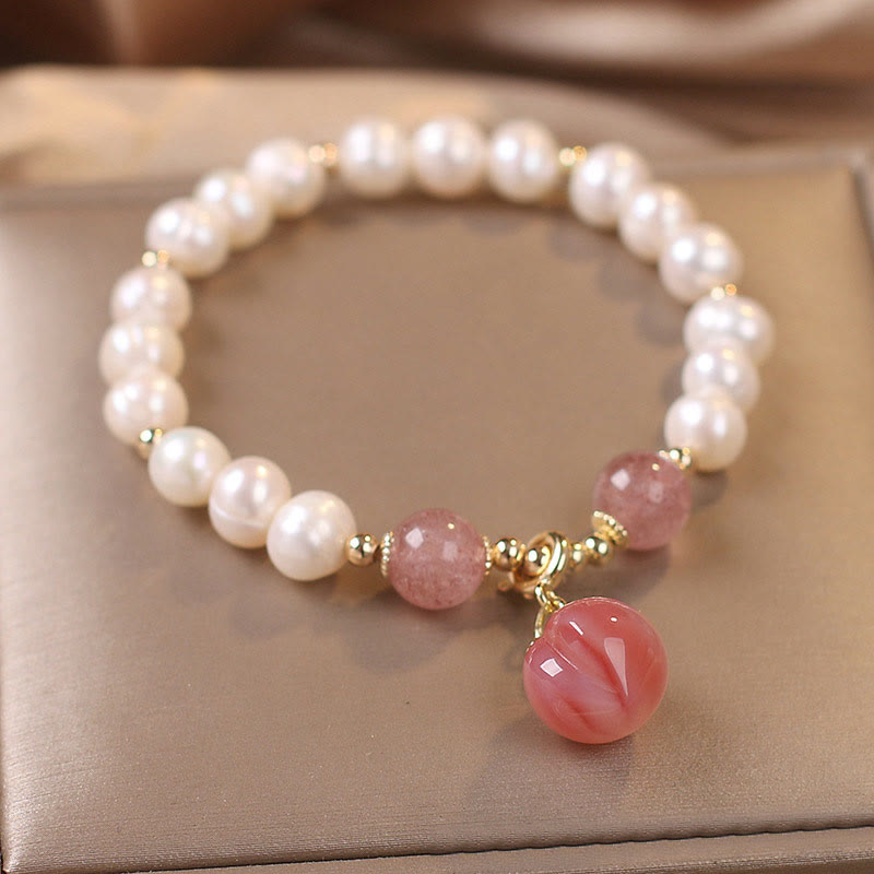 8mm Pearl Strawberry Quartz Love Wisdom Bracelet