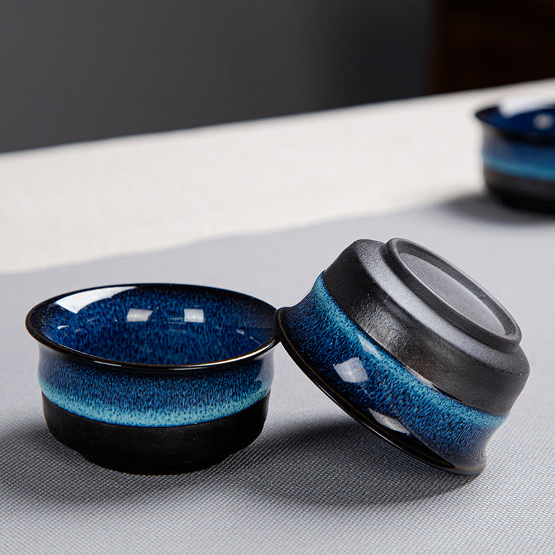 Blue Gradient Ceramic Gongfu Teapot Set for Zen Decor