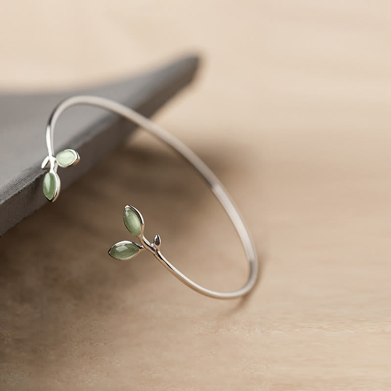 Copper Cat Eye Leaf Pattern Support Cuff Bracelet