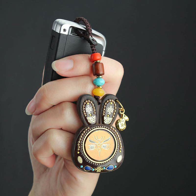 Ebony Five God of Wealth Thangka Key Chain Spiritual Jewelry