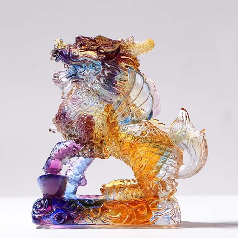 Handmade Liuli Feng Shui Kirin Crystal Art Piece