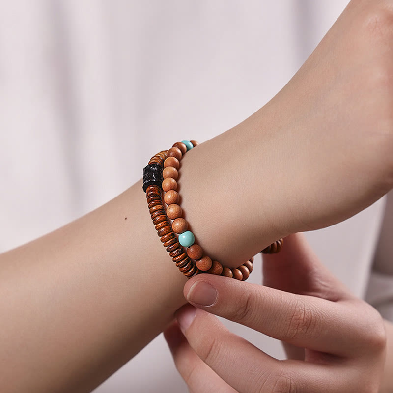 Sandalwood Turquoise Double Wrap Protection Bracelet 6mm