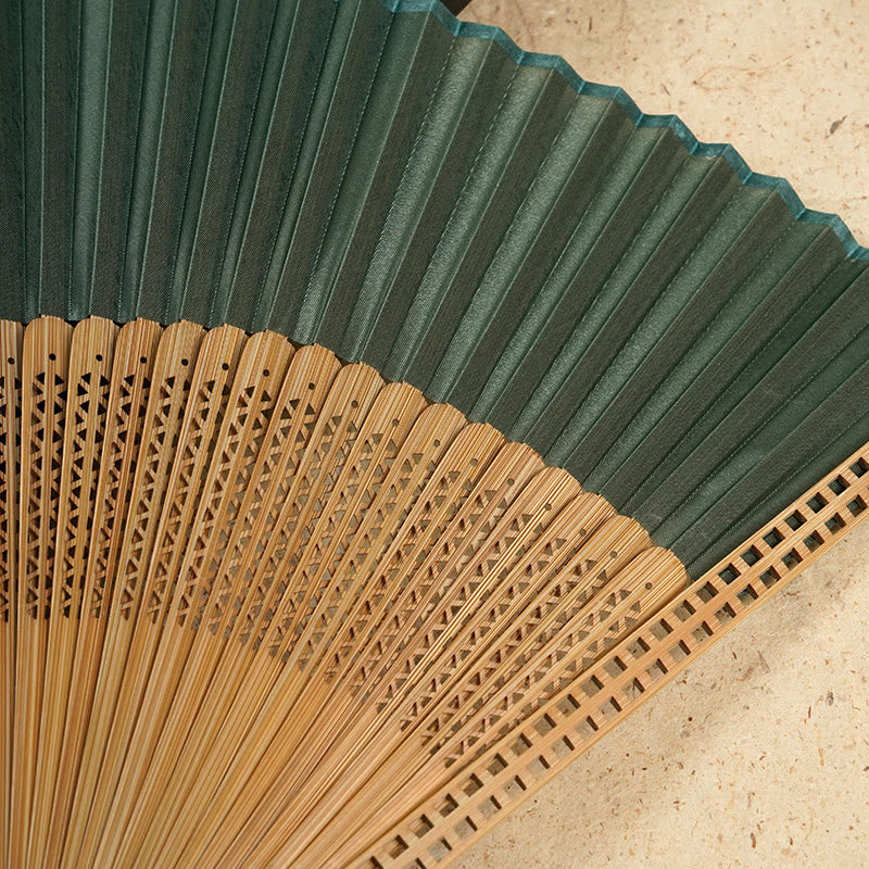 Vintage Chinese Folding Fan | Bamboo & Polyester Handheld Fan