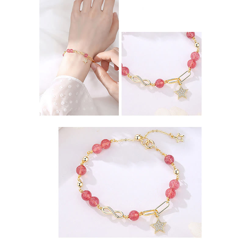 14K Gold Plated Strawberry Quartz Eternal Love Bracelet