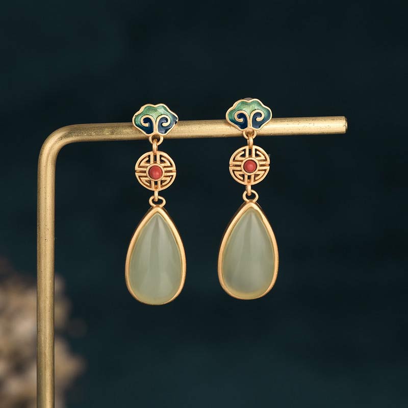 36mm Jade Prosperity Double Happiness Earrings