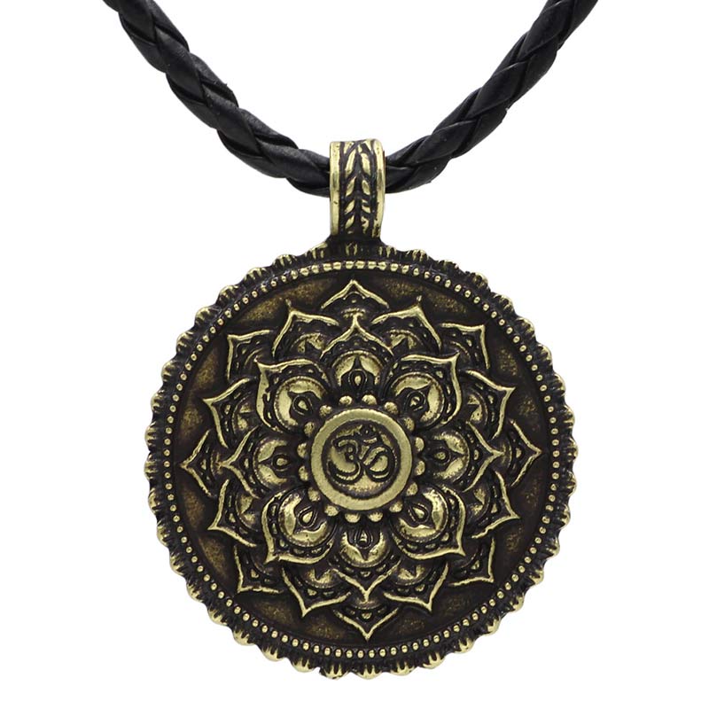 Unisex Electroplated Om Mani Padme Hum Necklace with Lotus Pattern