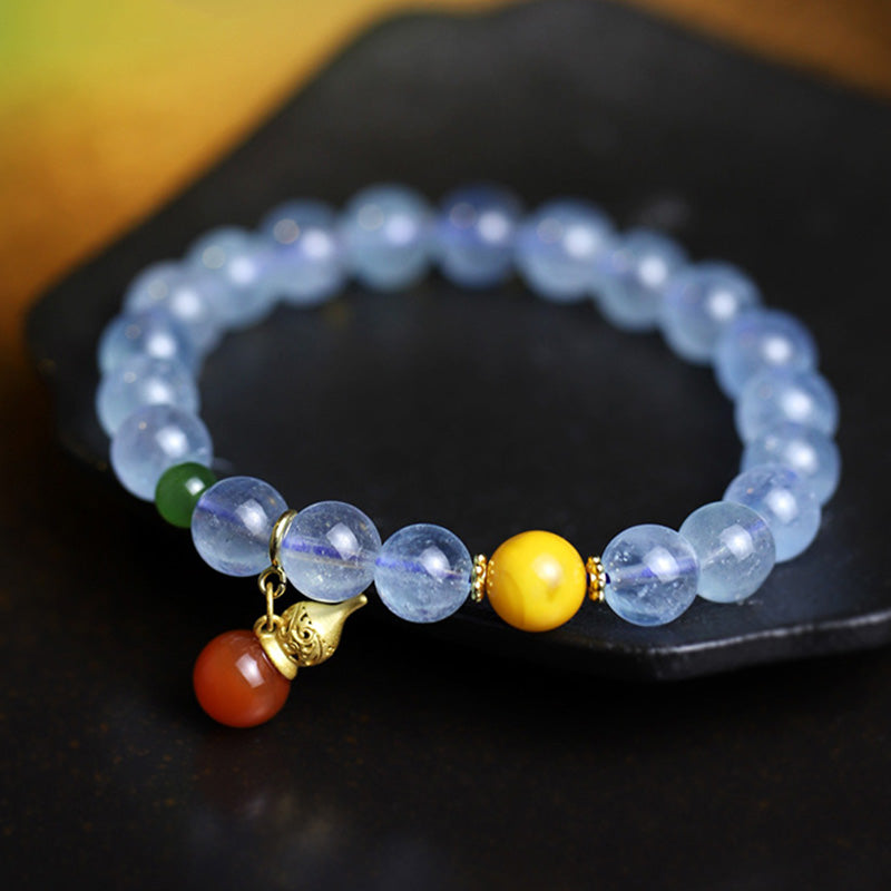 8mm Aquamarine Red Agate Peace Charm Bracelet for Serenity