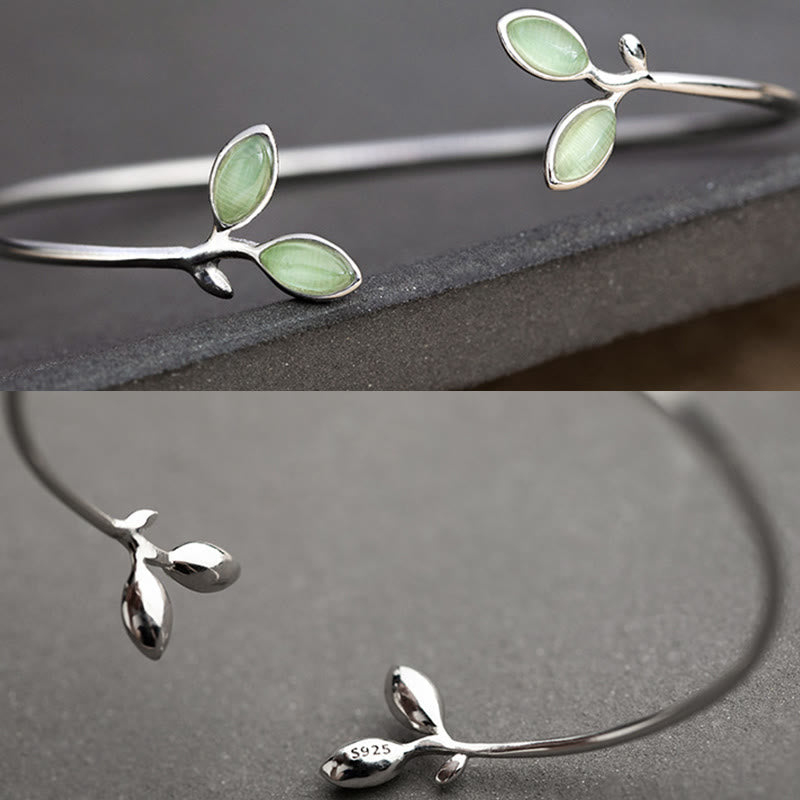 Copper Cat Eye Leaf Pattern Support Cuff Bracelet