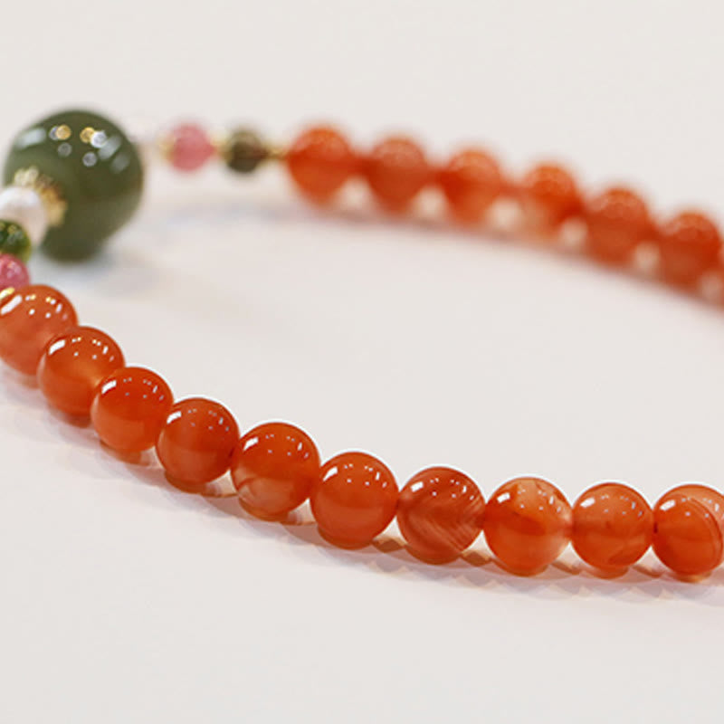 Red Agate and Hetian Jade 6mm Bracelet for Confidence & Calm