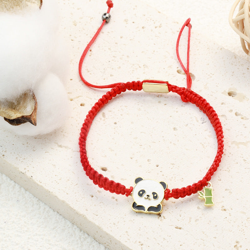 Tibetan Handmade Panda Bamboo Red String Bracelet