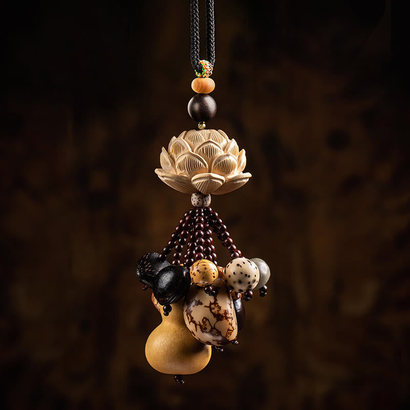 Boxwood Peach Wood Bodhi Seed Lotus Car Hanging Charm