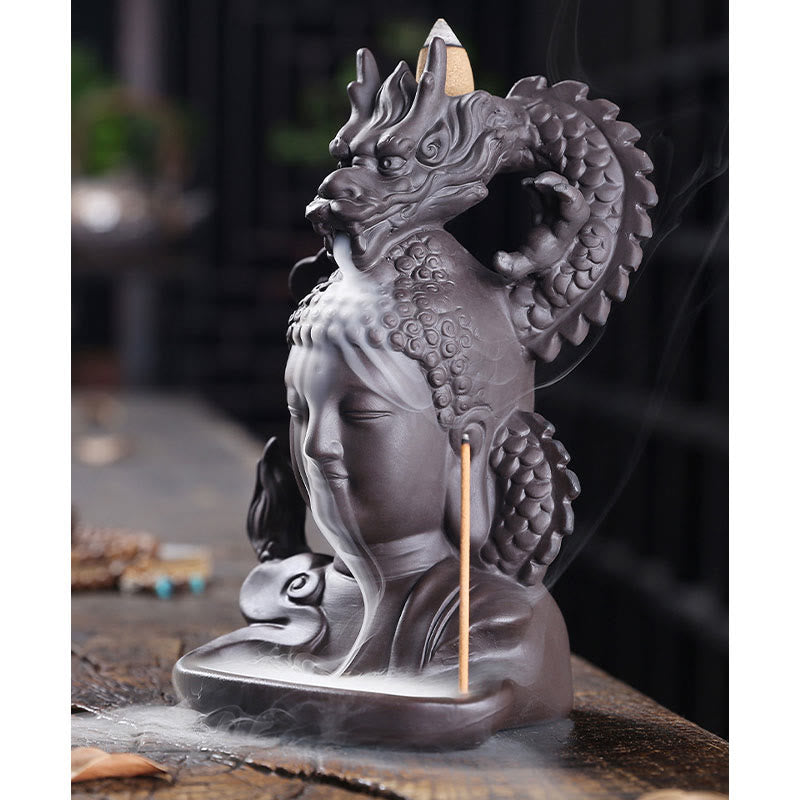 Purple Clay Buddha Dragon Incense Burner 10.5cm Meditation